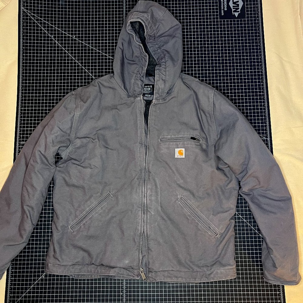 Carhartt Mens Relaxed Fit Washed Duck Sherpa-Lined Jacket - #104392 - Gravel